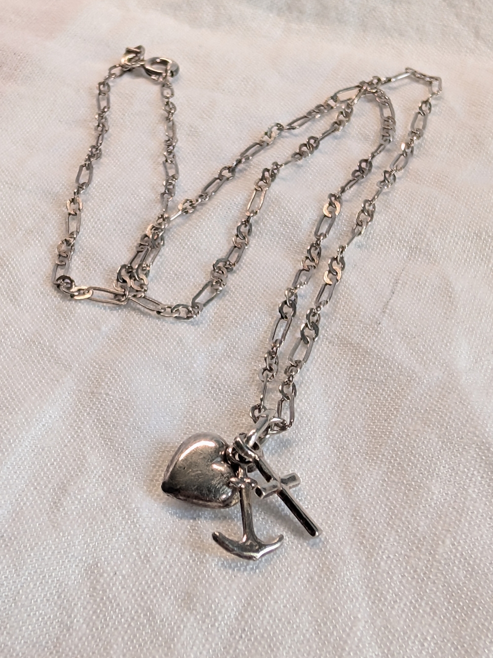 Vintage 925 Sterling Silver Faith Hope Charity Necklace Italy Cross Heart Anchor